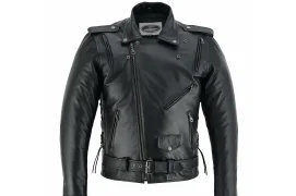 Classic chopper leather jacket with protectors 2